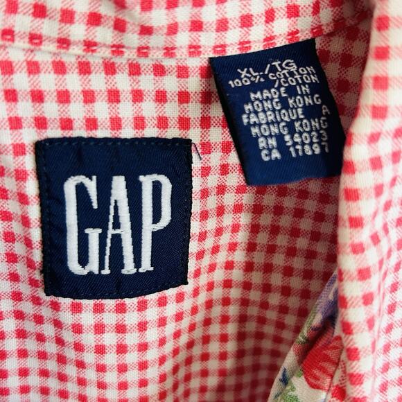 Vintage Gap Brand Gingham Floral Patchwork Shirt XL Boho Cottage Western Retro - Picture 7 of 8